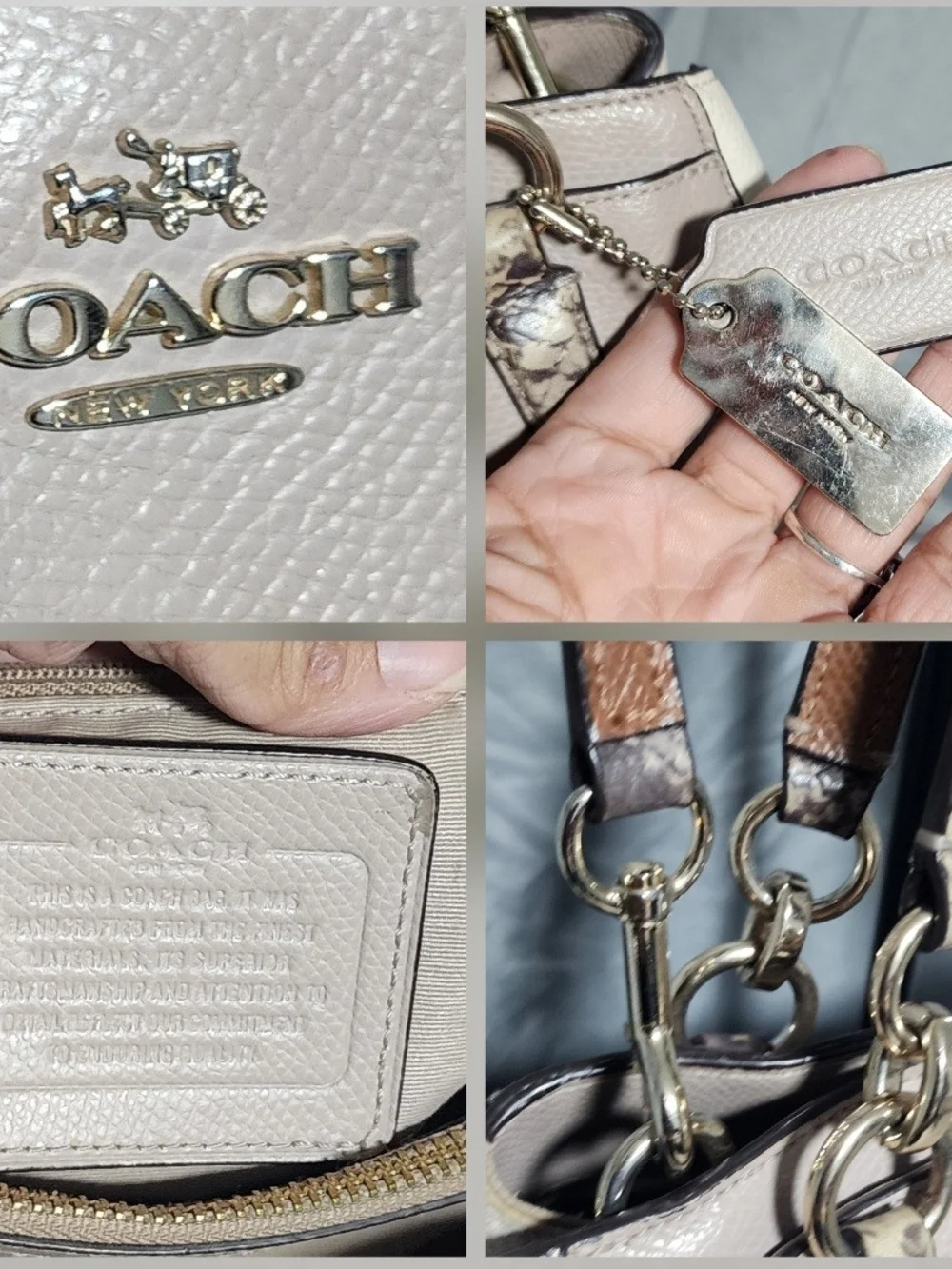 Coach Minetta Snake Print Taupe Leather Shoulderbag Satchel Handbag Purse